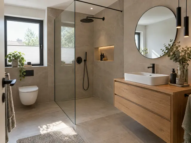 Modernes Bad mit bodengleicher Dusche
